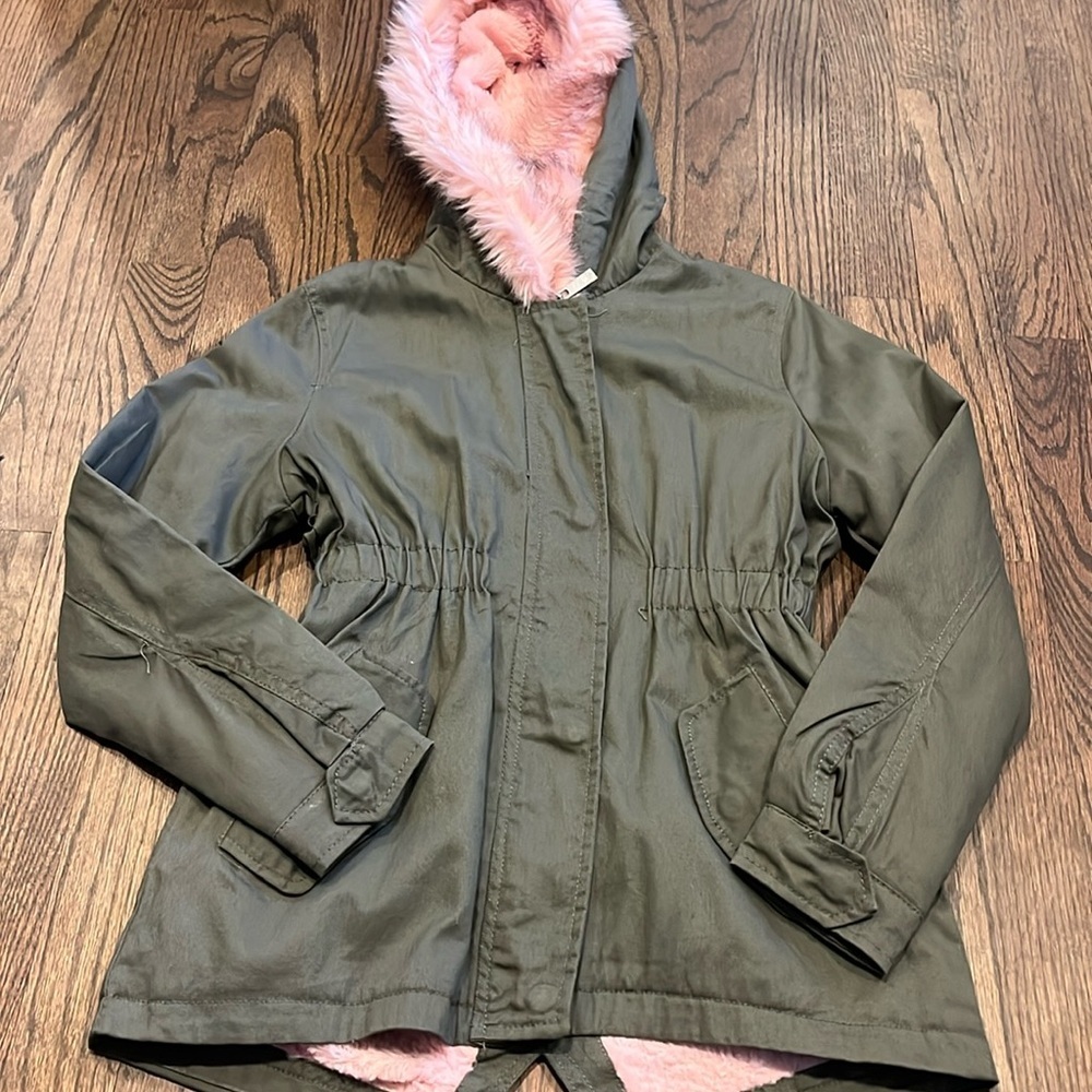 Green and pink fur coat